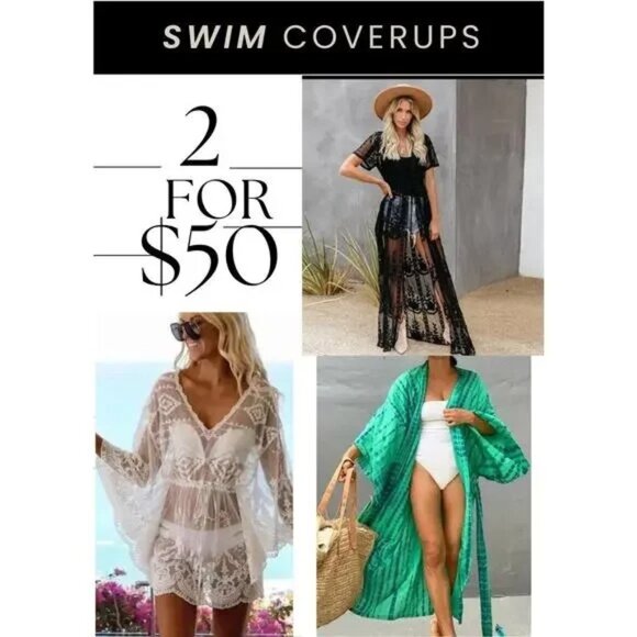 NWOT La Vanya Boho Swim Coverup Lace Sleeveless Open Front Maxi Dress Black 1X - Picture 16 of 16